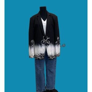 Jacques Moadel Black & White Blazer with Felted Embroidery Men's Size XXL
